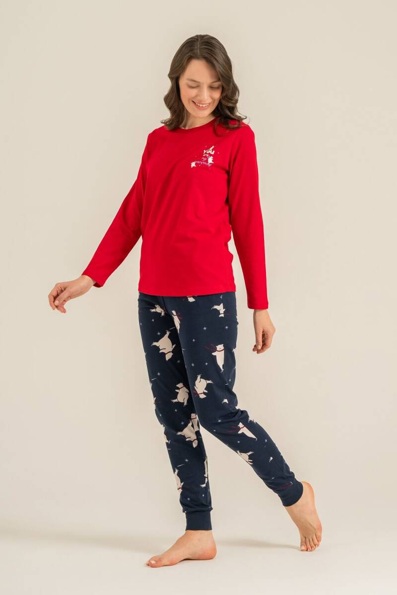 Rolypoly You Are My Everything Anne Kız %100 Pamuk Kırmızı Uzun Kol Pijama Takım RP3930-A-V1 - 7