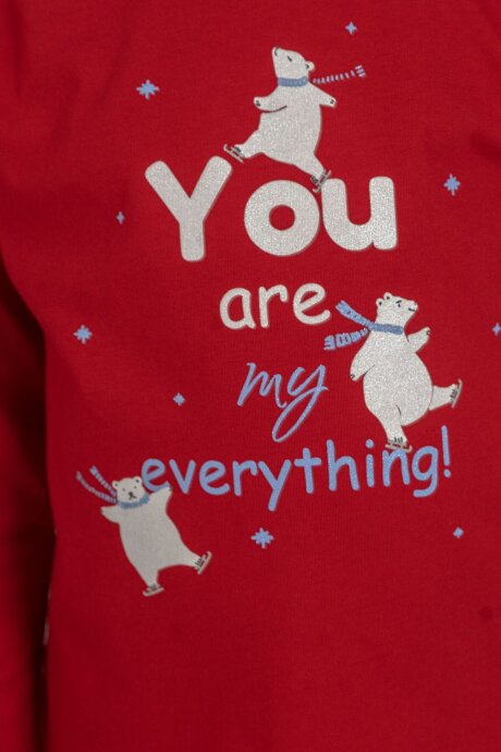 Rolypoly You Are My Everything Anne Kız %100 Pamuk Kırmızı Uzun Kol Pijama Takım RP3930-A-V1 - 4