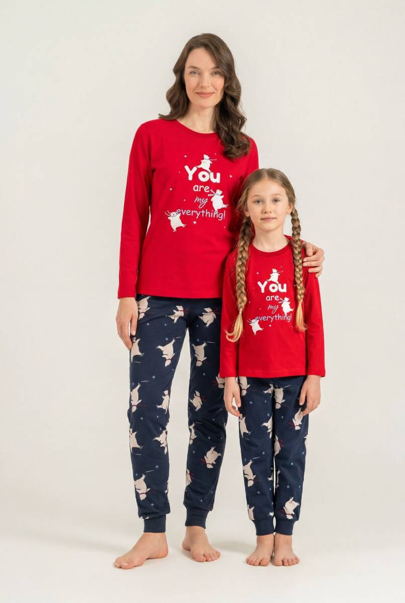 Rolypoly You Are My Everything Anne Kız %100 Pamuk Kırmızı Uzun Kol Pijama Takım RP3930-A-V1 - 1