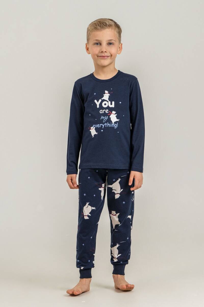 Rolypoly You Are My Everything Baba Oğul %100 Pamuk Lacivert Uzun Kol Pijama Takım RP3931-A-V1 - 2