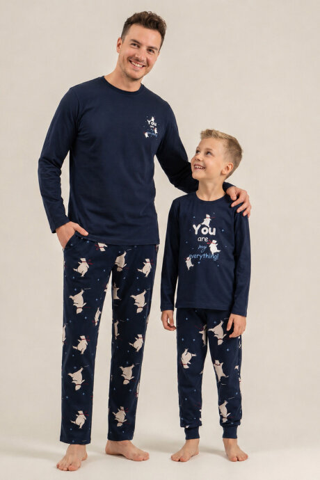 Rolypoly You Are My Everything Baba Oğul %100 Pamuk Lacivert Uzun Kol Pijama Takım RP3931-A-V1
