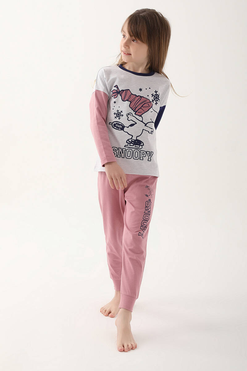Snoopy Kar Melanj Kız Çocuk Uzun Kol Pijama Takım
