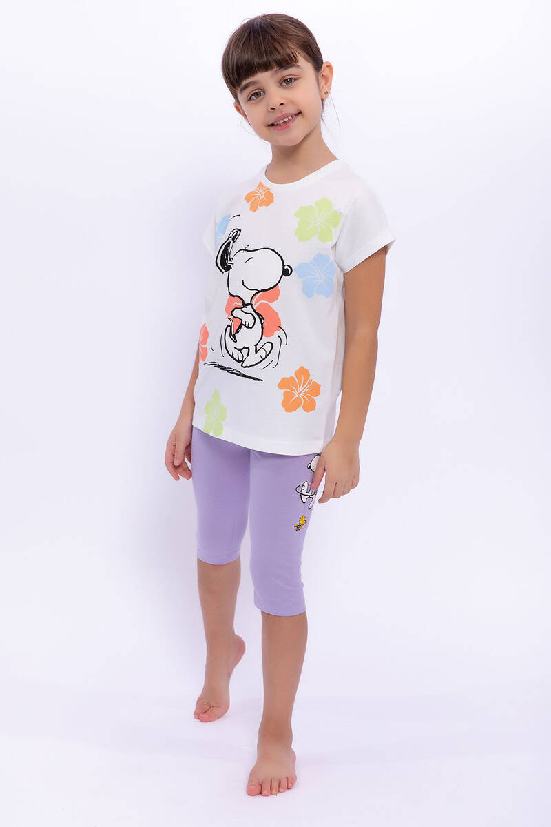 Snoopy - Snoopy Lisanslı Krem Kız Çocuk Tayt Takım