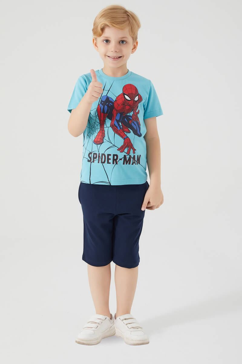 Spiderman Hero Turkuaz Erkek Çocuk Bermuda Takım