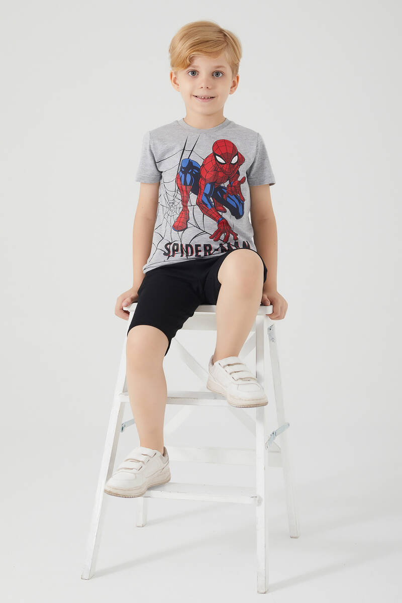 Spiderman Hero Gri Melanj Erkek Çocuk Bermuda Takım