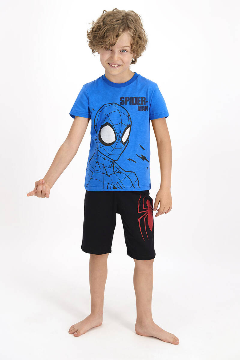 Spider Man - Spider Man Lisanslı Cobalt Mavi Erkek Çocuk Bermuda Takım