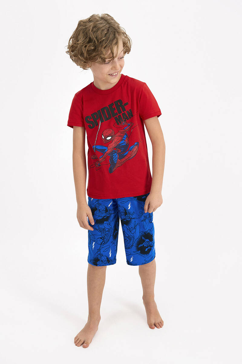 Spider Man - Spider Man Lisanslı Kırmızı Erkek Çocuk Kapri Takım