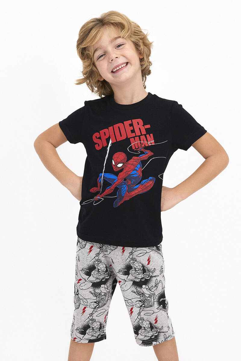 Spider Man - Spider Man Lisanslı Siyah Erkek Çocuk Kapri Takım (1)