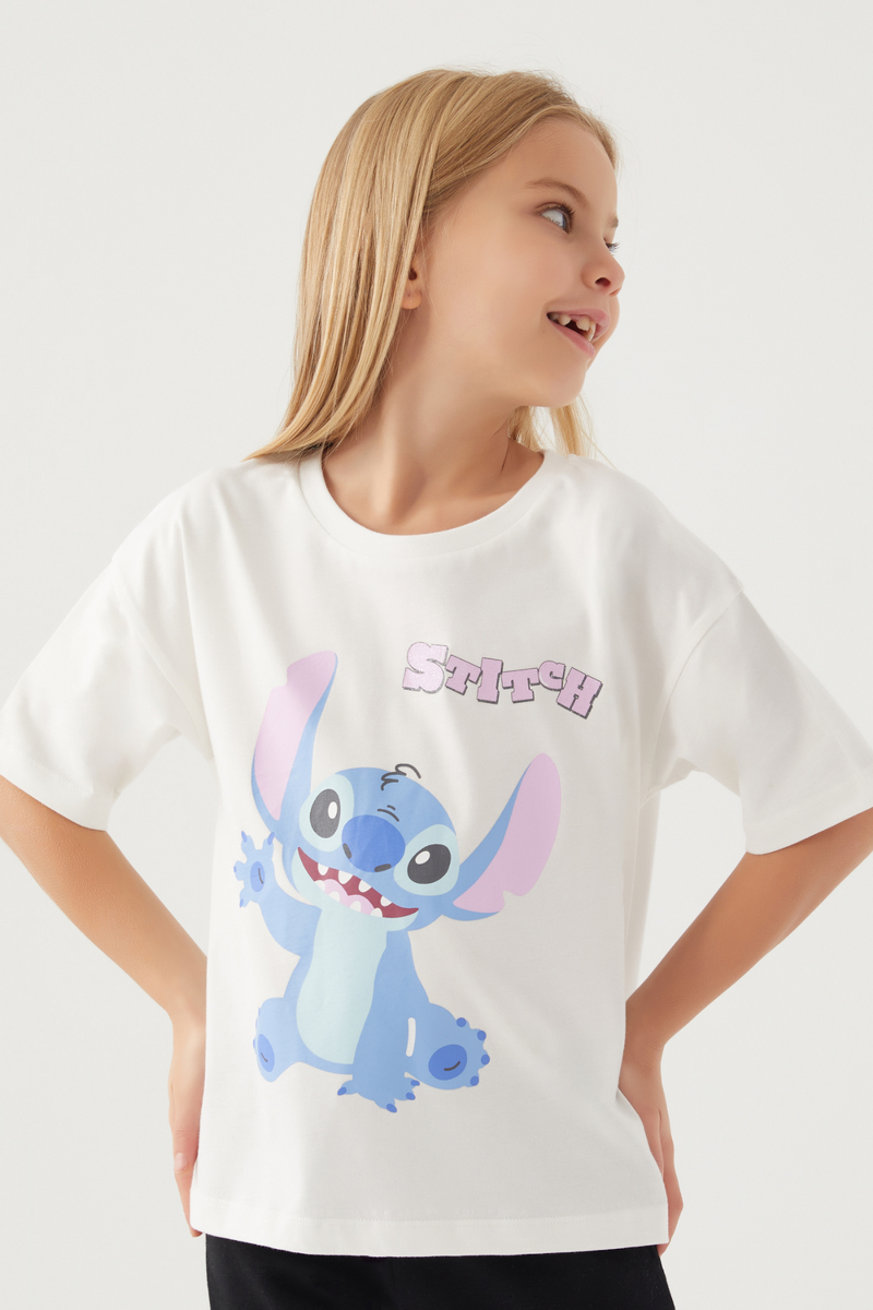 Stitch Kız Çocuk Beyaz Tişört