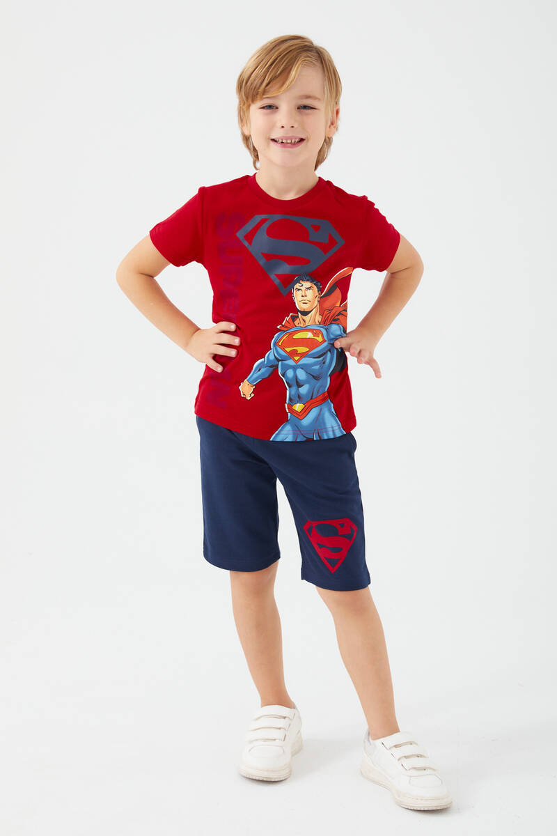 Superman Heros Kırmızı Erkek Çocuk Bermuda Takım