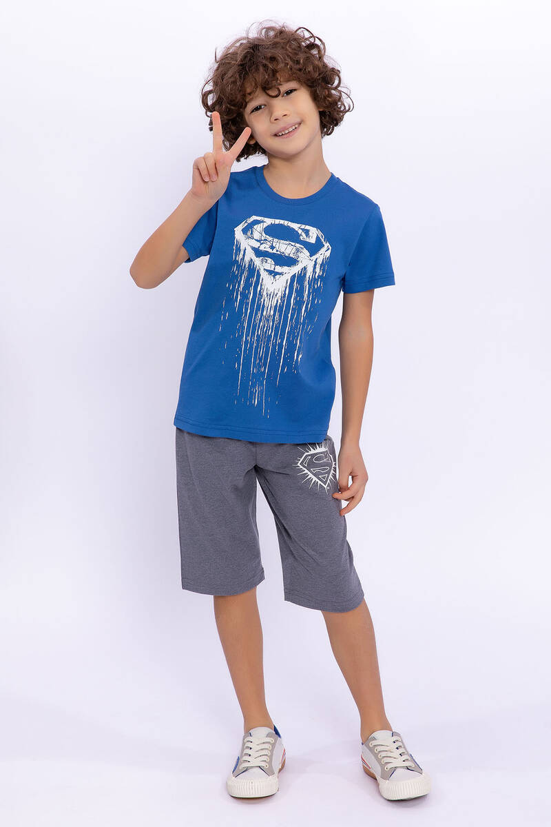 Superman - Superman Lisanslı Cobalt Mavi Erkek Çocuk Kapri Takım (1)
