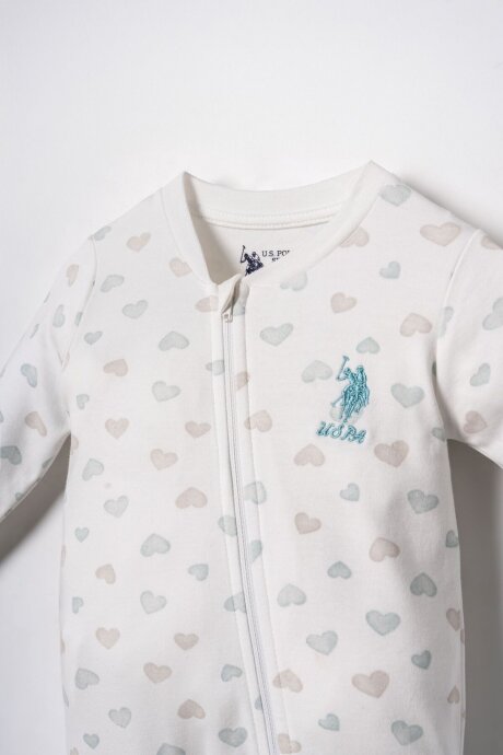 U.S. Polo Assn. Baskılı Kız Bebek %100 Pamuk Cute Hearts Beyaz Tulum USB3202-C-V1 (1)