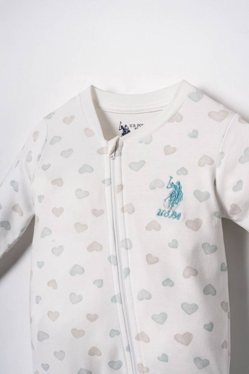 U.S. Polo Assn. Baskılı Kız Bebek %100 Pamuk Cute Hearts Beyaz Tulum USB3202-C-V1 - 2