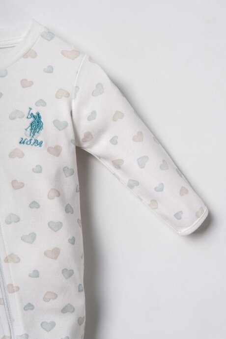 U.S. Polo Assn. Baskılı Kız Bebek %100 Pamuk Cute Hearts Beyaz Tulum USB3202-C-V1 - 5