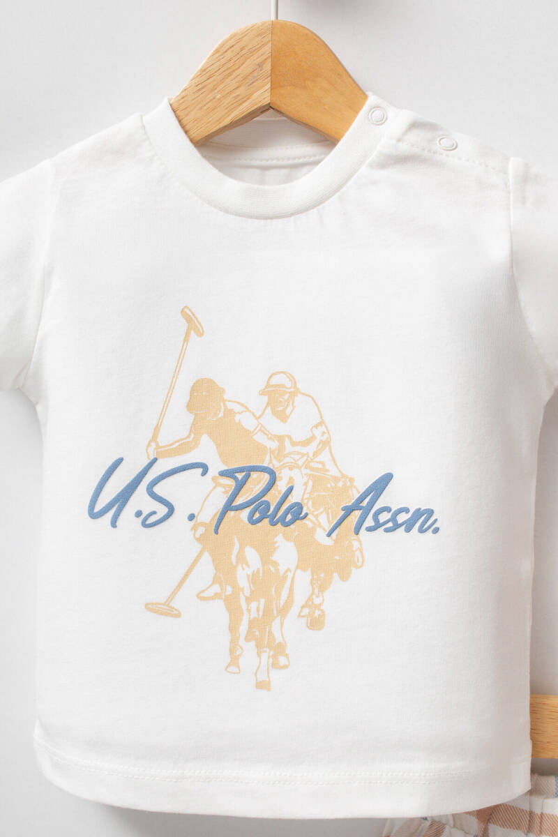 U.S. Polo Assn. Erkek Bebek Pamuklu Bisiklet Yaka Pigment Baskılı Yazlık Regular Fit Beyaz Bebek Takımı USB2349-C-V1 - 2