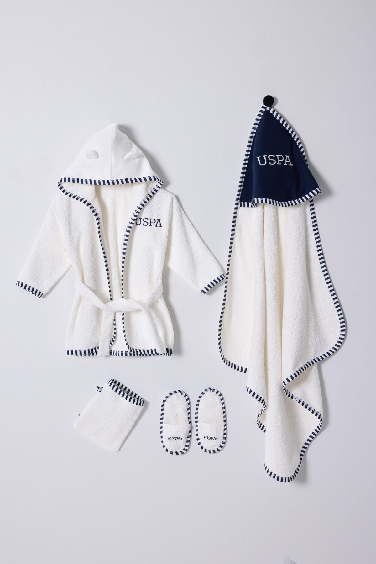 U.S. Polo Assn Bebek Erkek Bebek Beyaz Bornoz Set