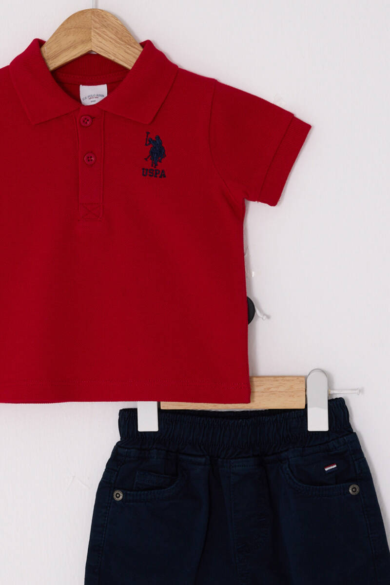 U.S. Polo Assn. Erkek Bebek Pamuklu Polo Yaka Pigment Baskılı Yazlık Regular Fit Kırmızı Bebek Takımı USB2630-C-V1 - 2