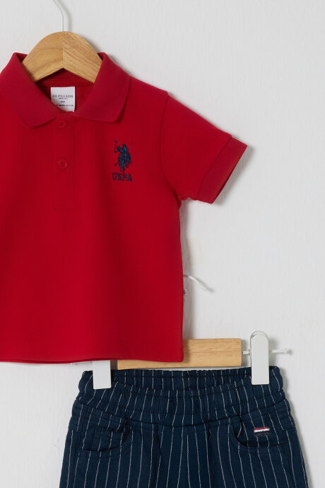 U.S. Polo Assn. Erkek Bebek Pamuklu Polo Yaka Pigment Baskılı Yazlık Regular Fit Kırmızı Bebek Takımı USB2631-C-V1 - 2
