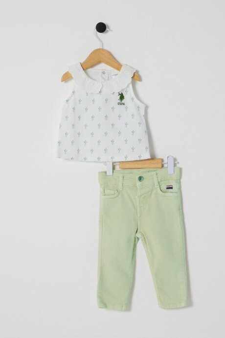 U.S. Polo Assn. Kız Bebek Pamuklu Bebe Yaka Pigment Baskılı Yazlık Regular Fit Beyaz Bebek Takımı USB2635-C-V1
