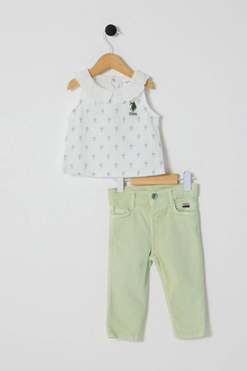 U.S. Polo Assn. Kız Bebek Pamuklu Bebe Yaka Pigment Baskılı Yazlık Regular Fit Beyaz Bebek Takımı USB2635-C-V1 - 1