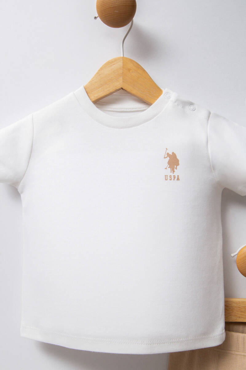 U.S. Polo Assn. Kız Bebek Pamuklu Bisiklet Yaka Pigment Baskılı Yazlık Regular Fit Beyaz Bebek Takımı USB2382-C-V1 - 4