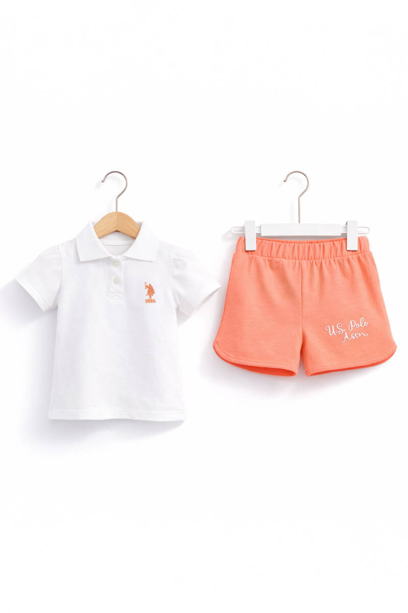 U.S. Polo Assn. Kız Bebek Pamuklu Bisiklet Yaka Baskılı Yazlık Regular Fit Krem Şort Takım USB680-C-V-4 - 3