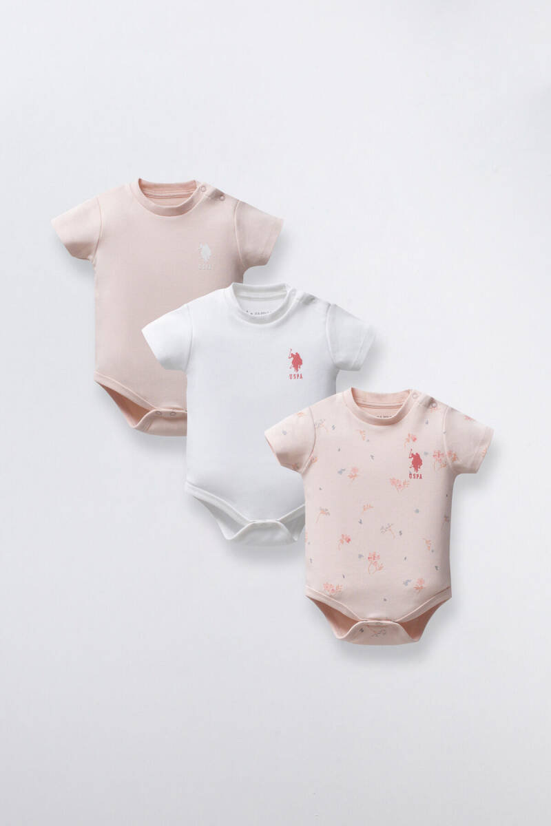 U.S. Polo Assn. Kız Bebek Pamuklu Bisiklet Yaka Pigment Baskılı Yazlık Regular Fit Pembe Badi Zıbın USB2353-C-V1 - 1