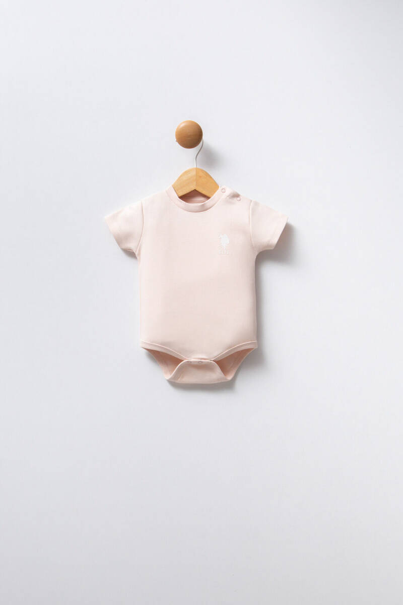 U.S. Polo Assn. Kız Bebek Pamuklu Bisiklet Yaka Pigment Baskılı Yazlık Regular Fit Pembe Badi Zıbın USB2353-C-V1 - 4