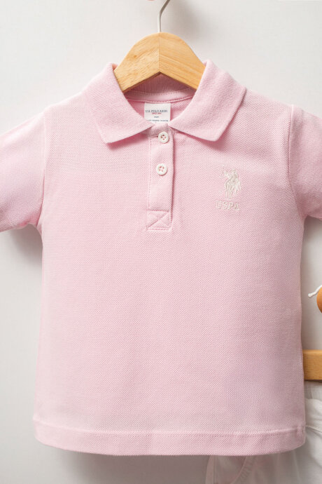 U.S. Polo Assn. Kız Bebek Pamuklu Polo Yaka Pigment Baskılı Yazlık Regular Fit Pembe Bebek Takımı USB2632-C-V1 (1)
