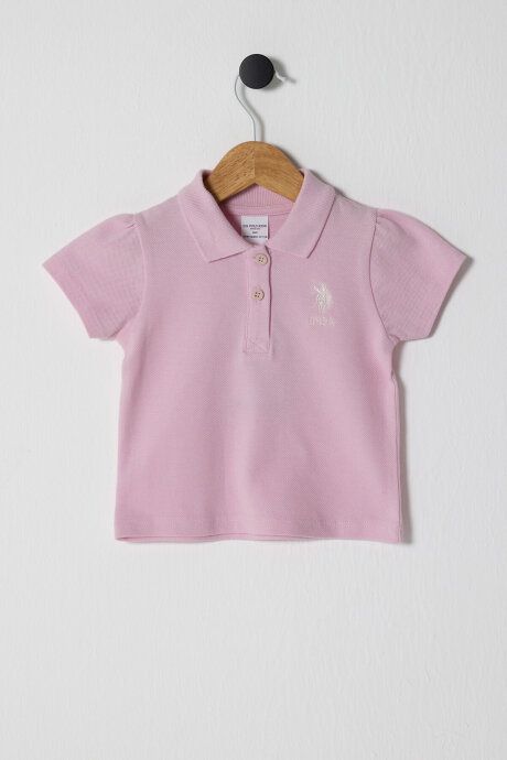 U.S. Polo Assn. Kız Bebek Polo Yaka Pigment Baskılı Yazlık Regular Fit Pembe T-Shirt USB2513-C-V1