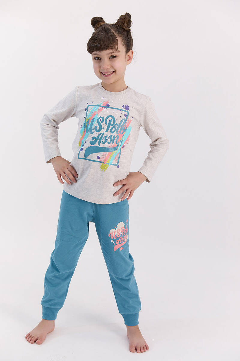 U.S. Polo Assn - U.S. Polo Assn Bejmelanj Kız Çocuk Uzun Kol Pijama Takımı (1)