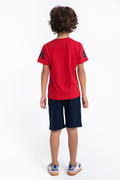 U.S. Polo Assn. Erkek Çocuk Pamuklu Bisiklet Yaka Pigment Baskılı Yazlık Regular Fit Kırmızı Bermuda Takım US1097-C-V-1 - 6
