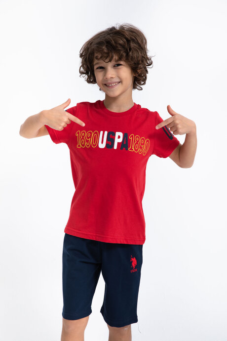 U.S. Polo Assn. Erkek Çocuk Pamuklu Bisiklet Yaka Pigment Baskılı Yazlık Regular Fit Kırmızı Bermuda Takım US1097-C-V-1 - 3