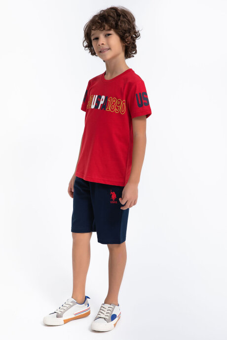 U.S. Polo Assn. Erkek Çocuk Pamuklu Bisiklet Yaka Pigment Baskılı Yazlık Regular Fit Kırmızı Bermuda Takım US1097-C-V-1 - 1