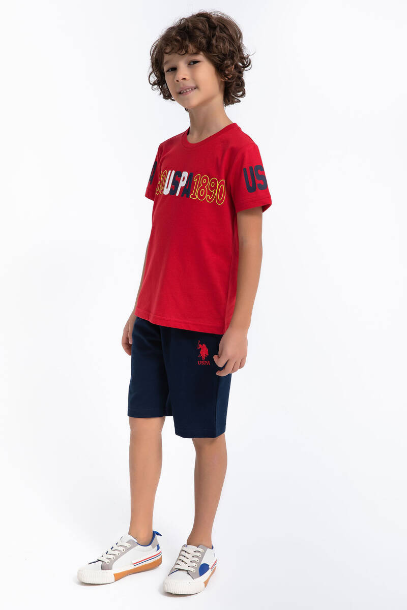 U.S. Polo Assn. Erkek Çocuk Pamuklu Bisiklet Yaka Pigment Baskılı Yazlık Regular Fit Kırmızı Bermuda Takım US1097-C-V-1 - 1