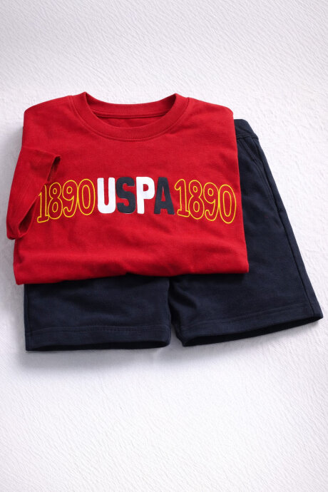 U.S. Polo Assn. Erkek Çocuk Pamuklu Bisiklet Yaka Pigment Baskılı Yazlık Regular Fit Kırmızı Bermuda Takım US1097-C-V-1 - 4