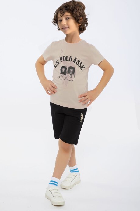 U.S. Polo Assn. Erkek Çocuk Pamuklu Yazlık Regular Fit Kahverengi Bermuda Takım US1091-C-V-3 - 1