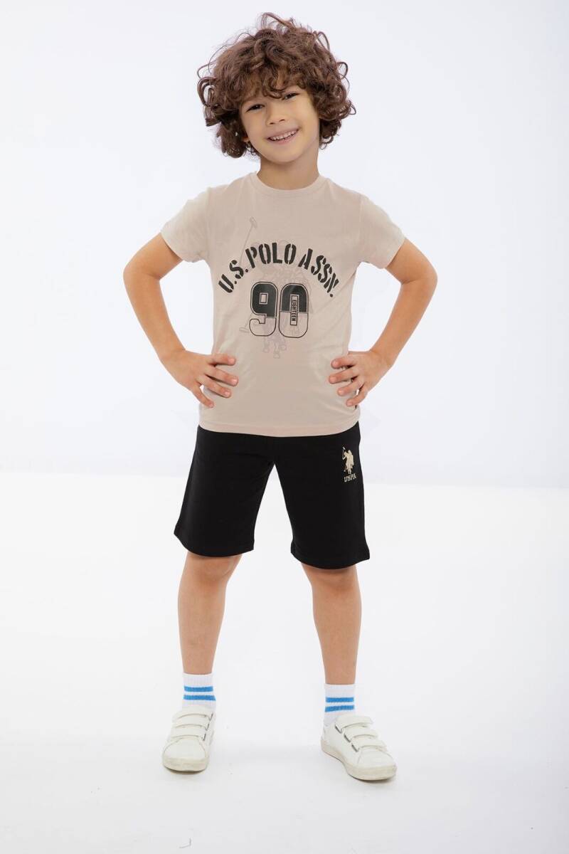 U.S. Polo Assn. Erkek Çocuk Pamuklu Yazlık Regular Fit Kahverengi Bermuda Takım US1091-C-V-3 - 2