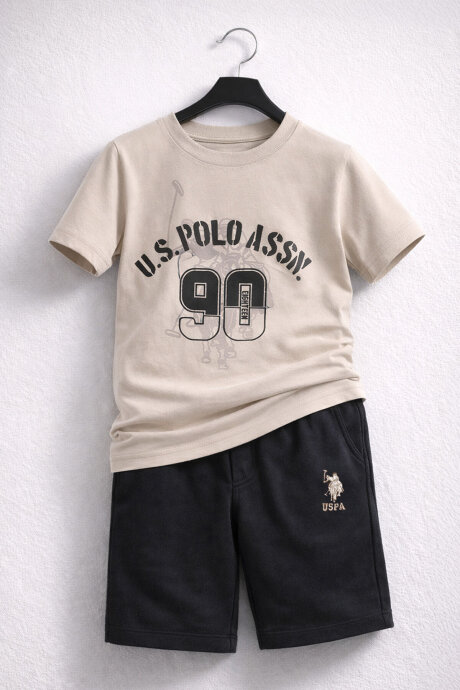 U.S. Polo Assn. Erkek Çocuk Pamuklu Yazlık Regular Fit Kahverengi Bermuda Takım US1091-C-V-3 - 4