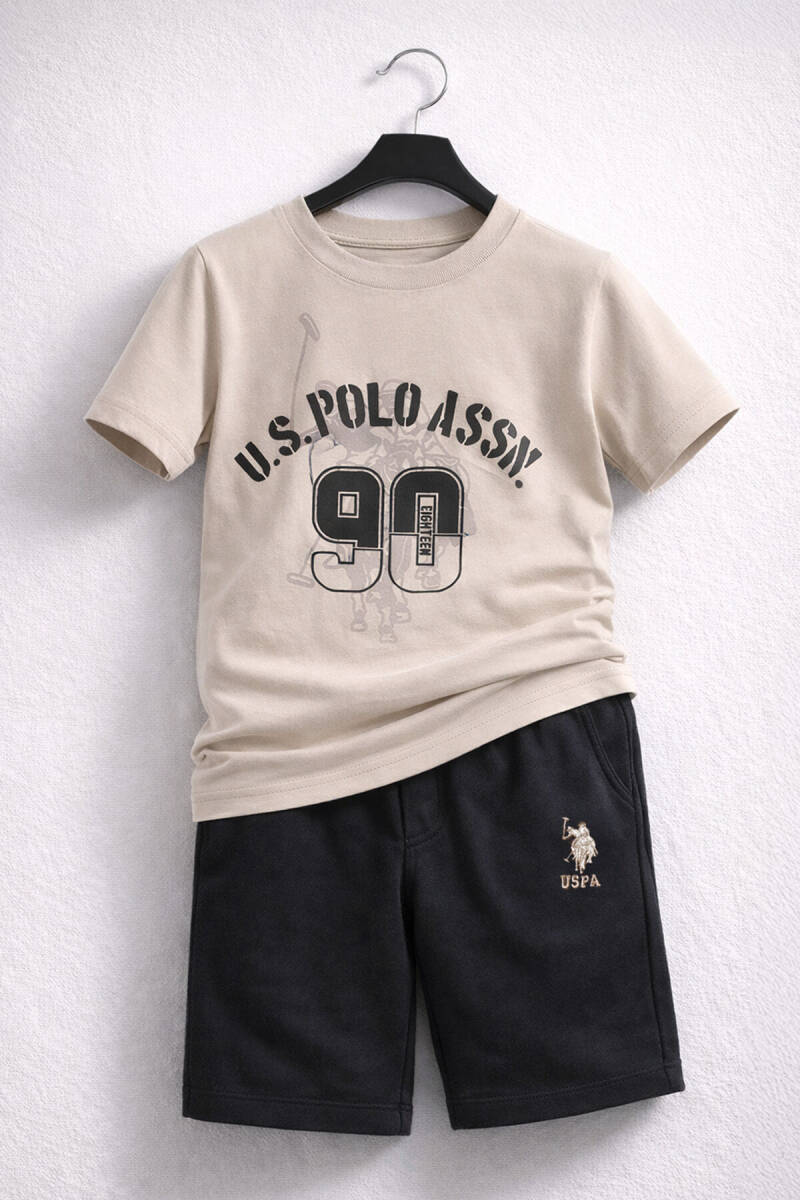 U.S. Polo Assn. Erkek Çocuk Pamuklu Yazlık Regular Fit Kahverengi Bermuda Takım US1091-C-V-3 - 4