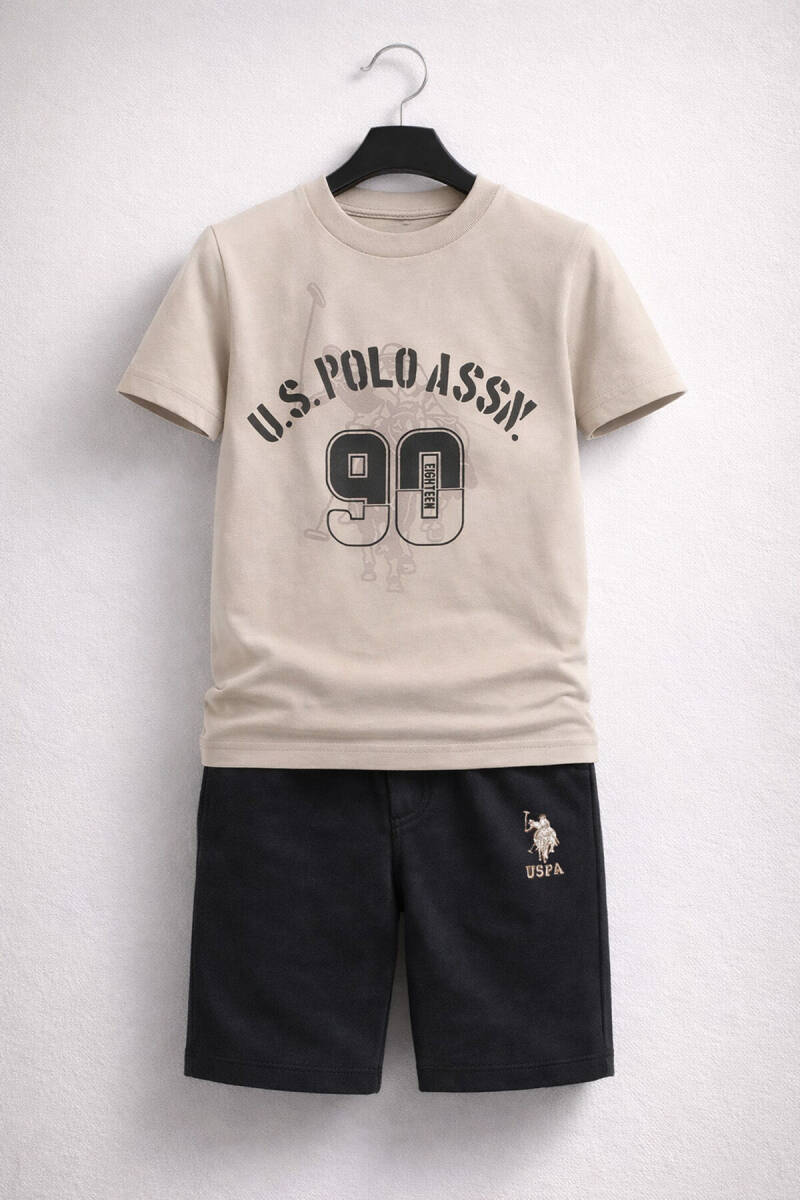 U.S. Polo Assn. Erkek Çocuk Pamuklu Yazlık Regular Fit Kahverengi Bermuda Takım US1091-C-V-3 - 6