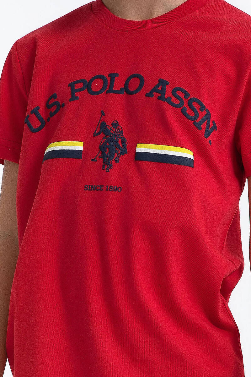 U.S. Polo Assn. Erkek Çocuk Pamuklu Bisiklet Yaka Pigment Baskılı Yazlık Regular Fit Kırmızı Bermuda Takım US1027-C-V-2 - 4