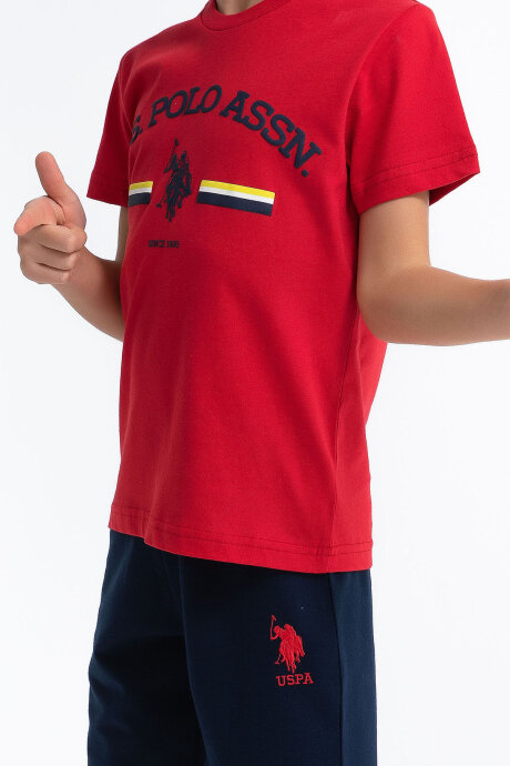 U.S. Polo Assn. Erkek Çocuk Pamuklu Bisiklet Yaka Pigment Baskılı Yazlık Regular Fit Kırmızı Bermuda Takım US1027-C-V-2 - 3