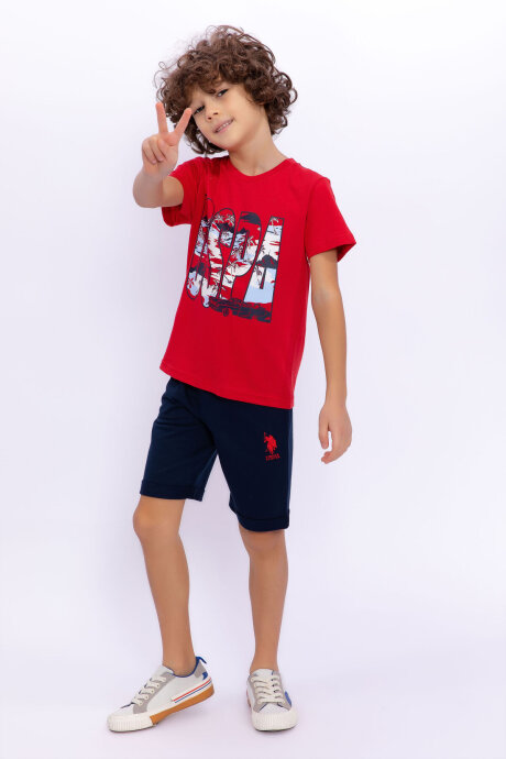 U.S. Polo Assn. Erkek Çocuk Bisiklet Yaka Pigment Baskılı Yazlık Regular Fit Kırmızı Bermuda Takım US1015-C-V-4 - 2