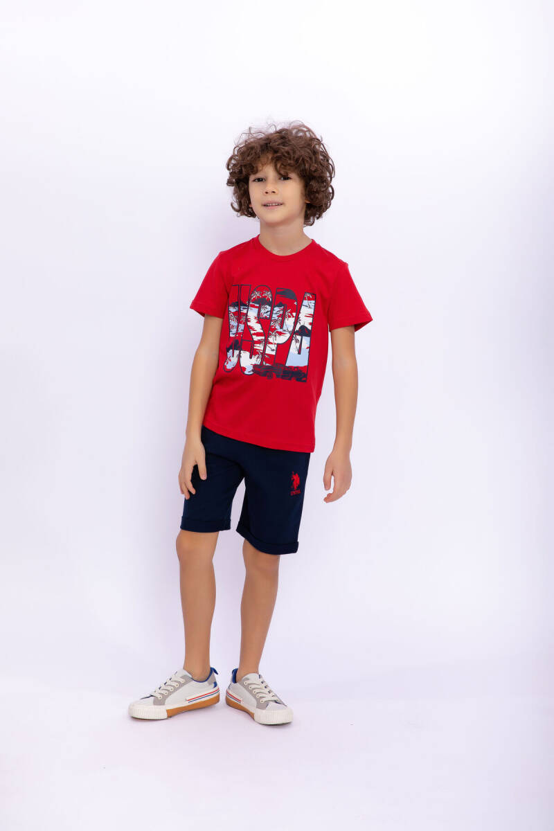U.S. Polo Assn. Erkek Çocuk Bisiklet Yaka Pigment Baskılı Yazlık Regular Fit Kırmızı Bermuda Takım US1015-C-V-4 - 3
