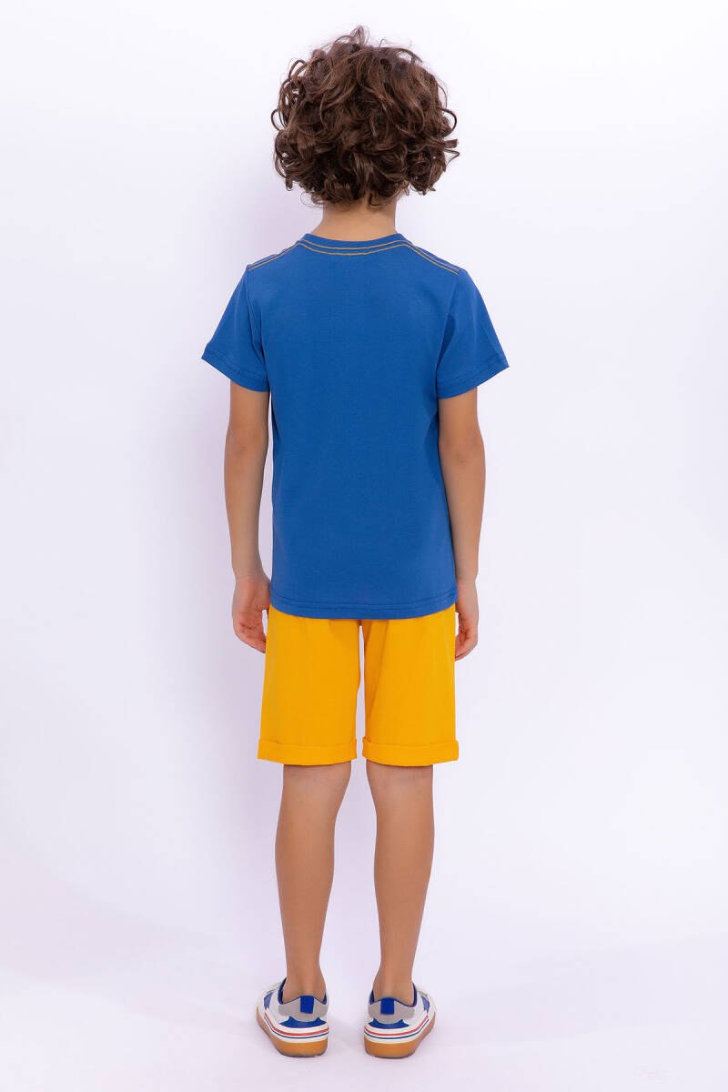 U.S. Polo Assn. Erkek Çocuk Pamuklu Bisiklet Yaka Pigment Baskılı Yazlık Regular Fit Mavi Bermuda Takım US1015-C-V-1 - 5