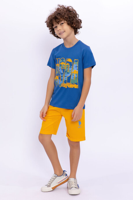 U.S. Polo Assn. Erkek Çocuk Pamuklu Bisiklet Yaka Pigment Baskılı Yazlık Regular Fit Mavi Bermuda Takım US1015-C-V-1 - 2