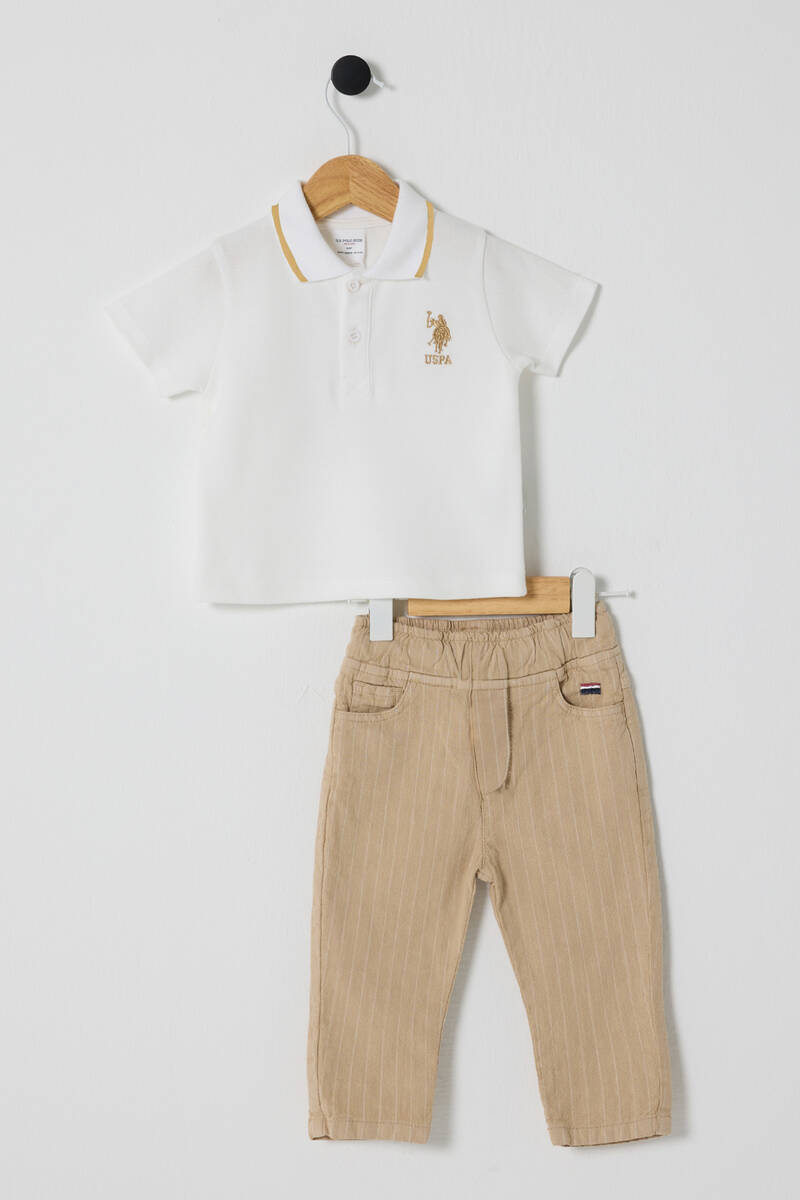 U.S POLO ASSN ERKEK BEBEK 2Lİ PİKE T-SHIRT TAKIM Beyaz-bej 