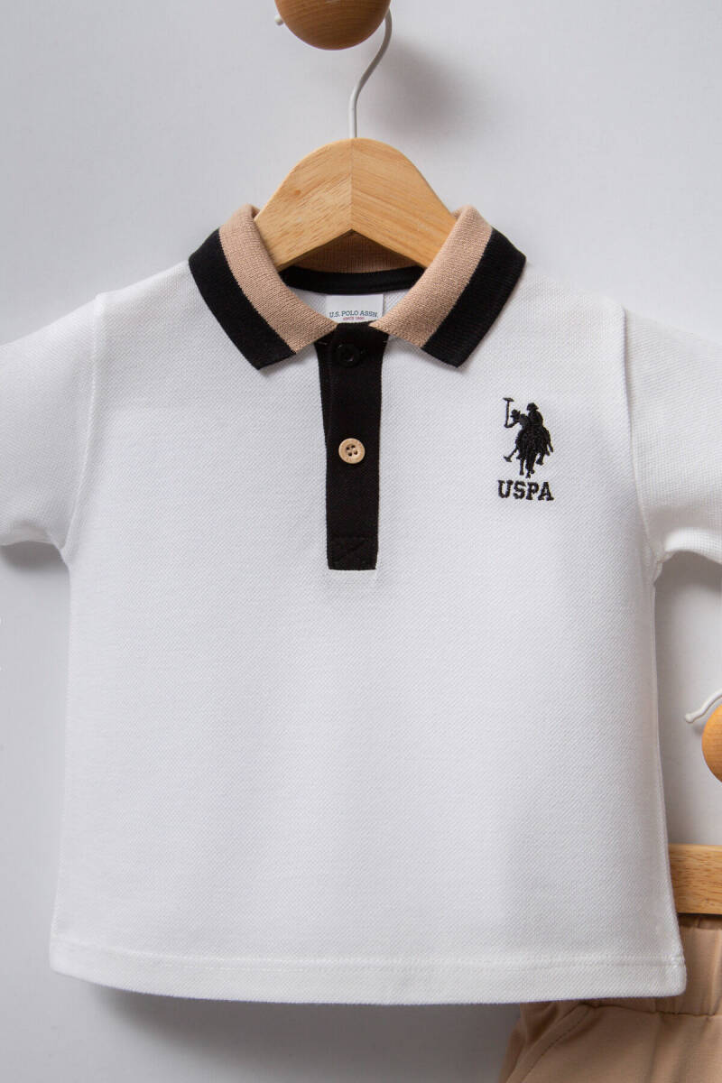U.S. Polo Assn. Erkek Bebek Pamuklu Polo Yaka Pigment Baskılı Yazlık Regular Fit Krem Bebek Takımı USB2339-C-V5 - 2