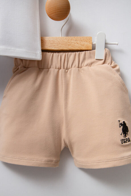 U.S. Polo Assn. Erkek Bebek Pamuklu Polo Yaka Pigment Baskılı Yazlık Regular Fit Krem Bebek Takımı USB2339-C-V5 - 3